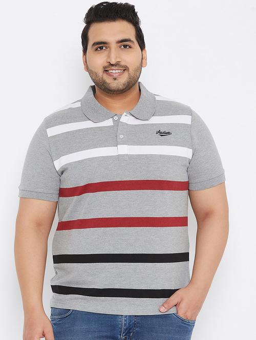 grey striped polo t-shirt - 17828442 - Standard Image - 1