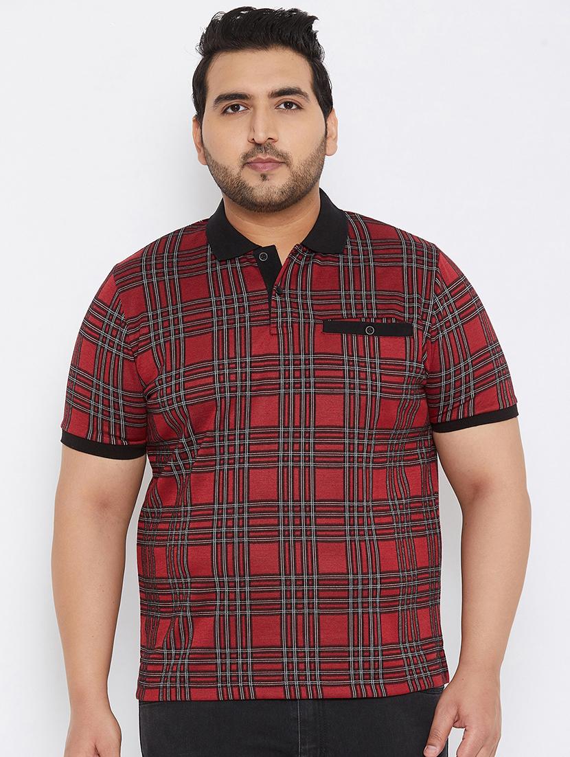 plus size maroon checkered polo t-shirt - 17828448 - Zoom Image - 1