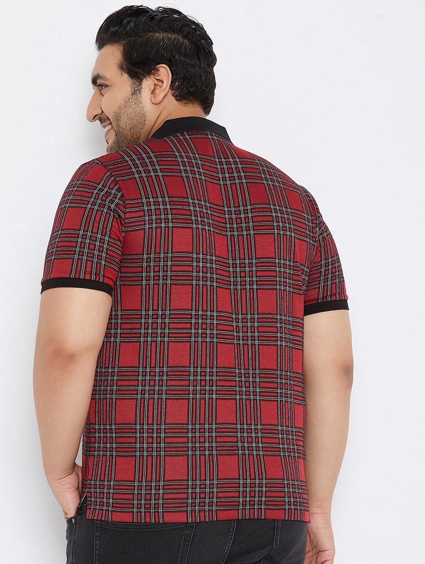 plus size maroon checkered polo t-shirt - 17828448 - Zoom Image - 3