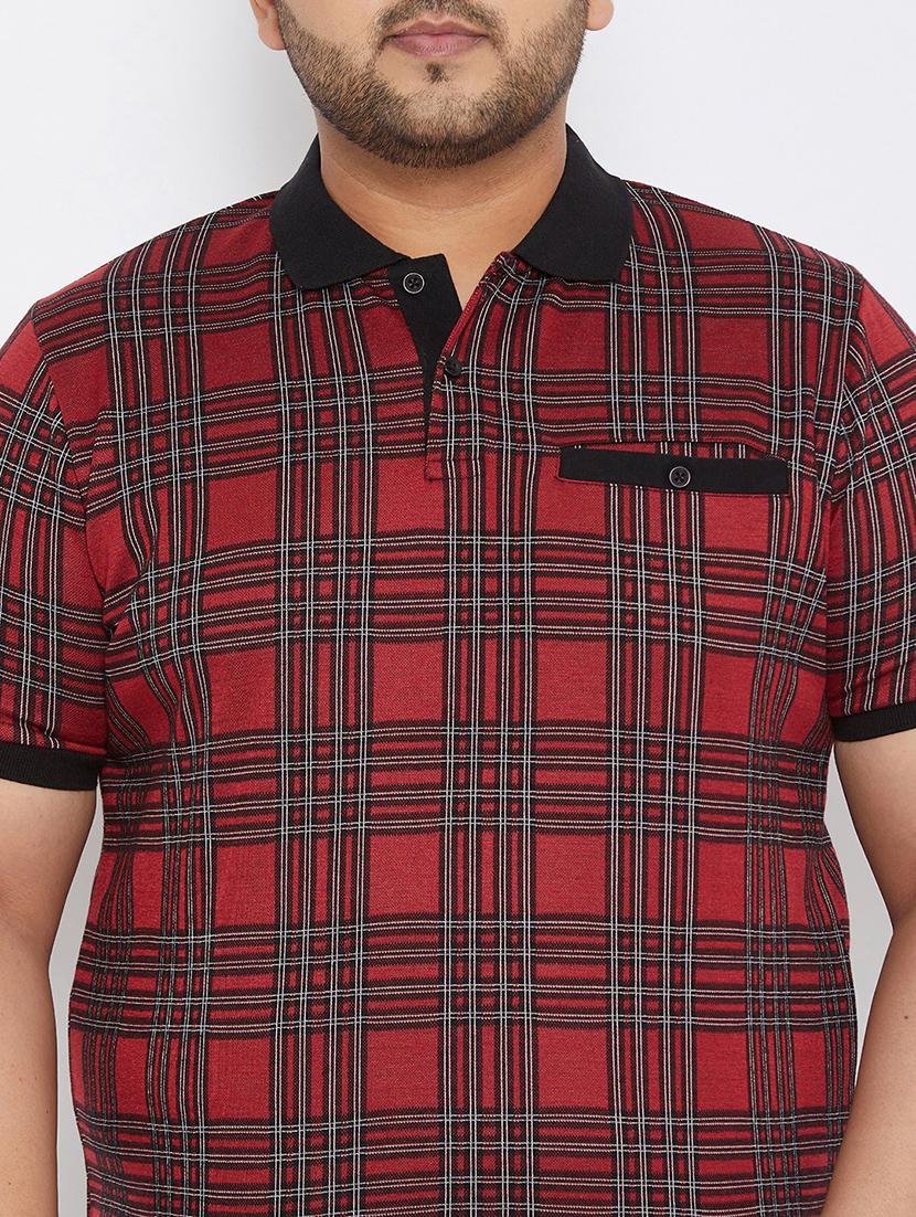 plus size maroon checkered polo t-shirt - 17828448 - Zoom Image - 5