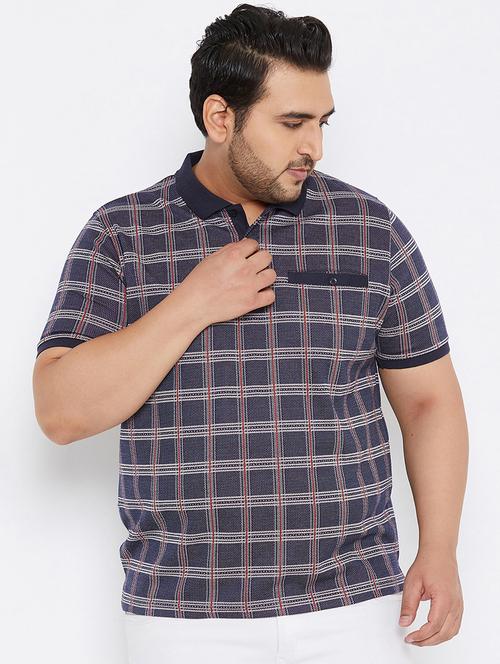 plus size navy blue checkered polo t-shirt - 17828449 - Standard Image - 1