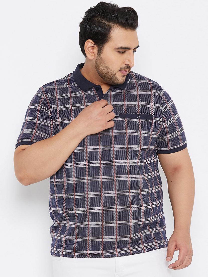 plus size navy blue checkered polo t-shirt - 17828449 - Zoom Image - 1