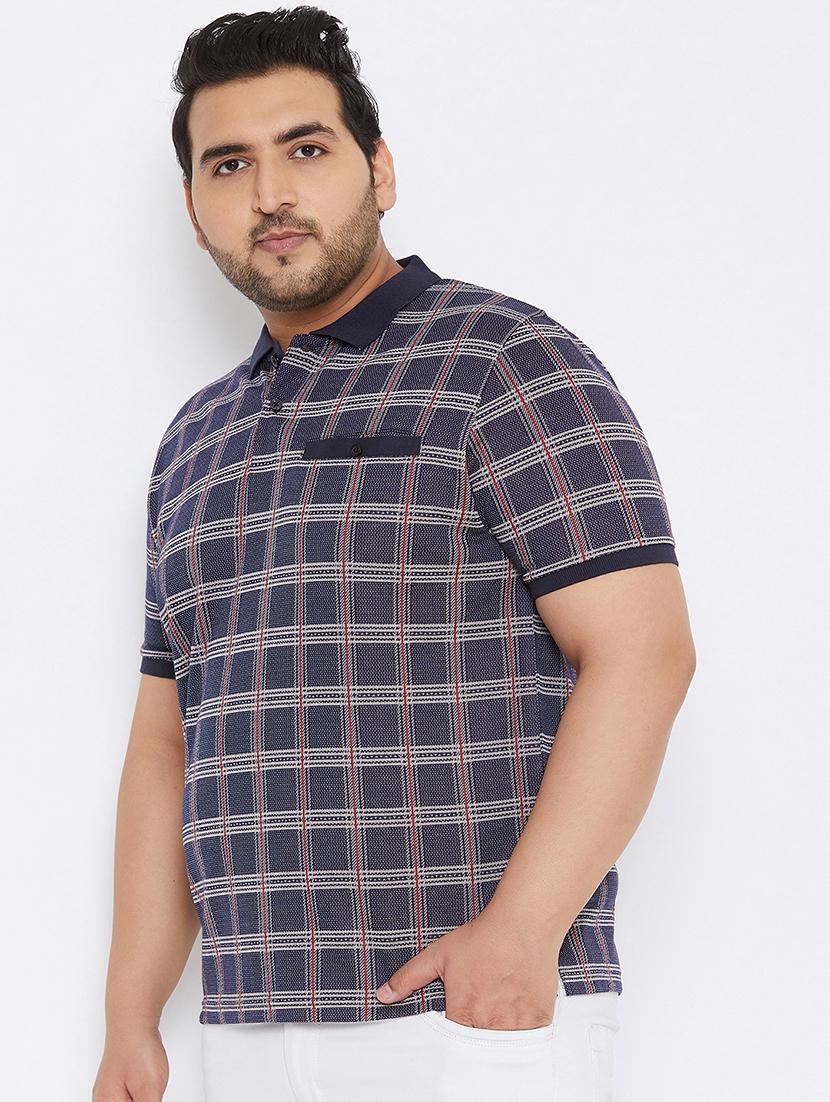 plus size navy blue checkered polo t-shirt - 17828449 - Zoom Image - 2