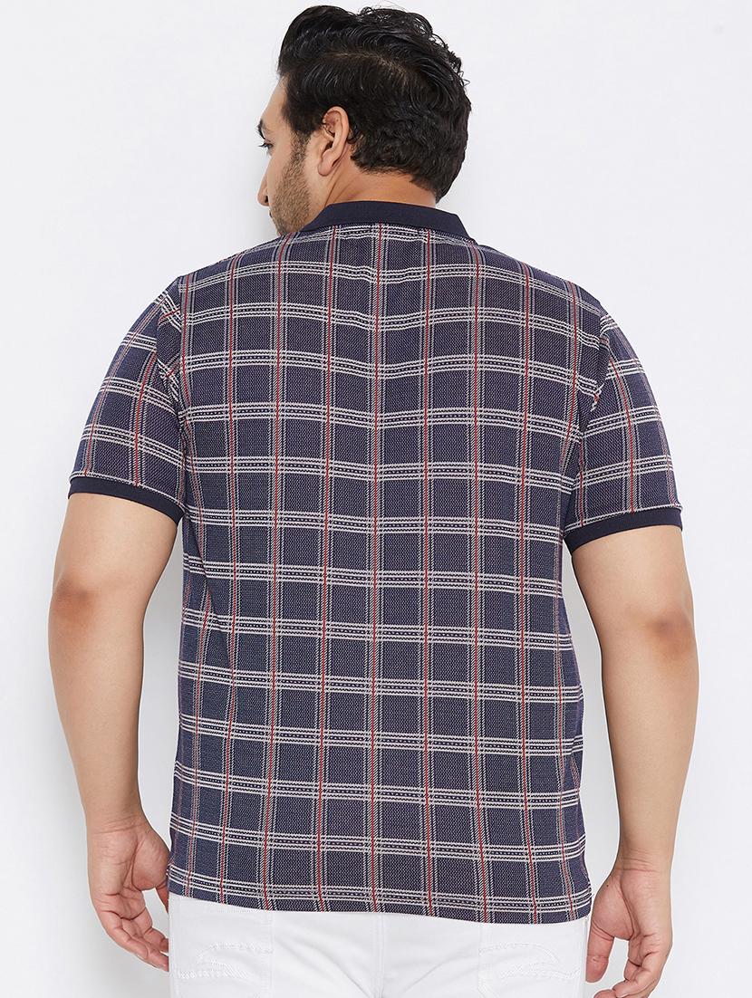 plus size navy blue checkered polo t-shirt - 17828449 - Zoom Image - 3