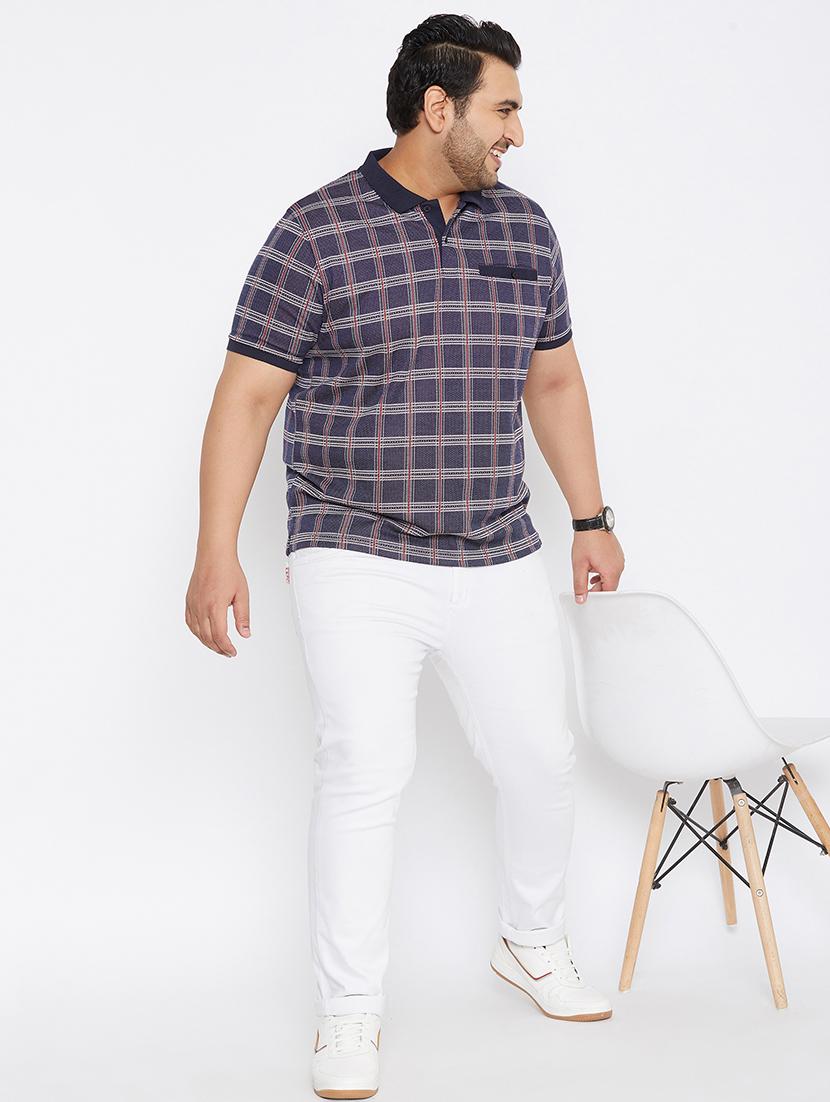 plus size navy blue checkered polo t-shirt - 17828449 - Zoom Image - 4