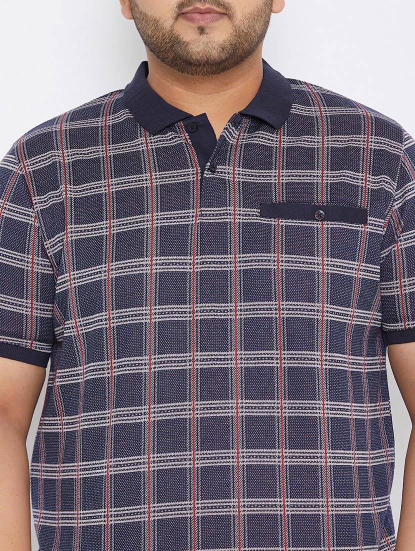 plus size navy blue checkered polo t-shirt - 17828449 - Zoom Image - 5