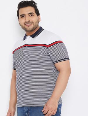 plus size white striped polo t-shirt - 17828454 - Standard Image - 2