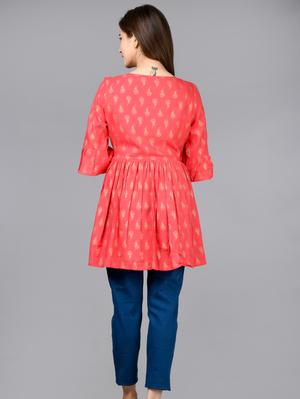 pink color printed short kurta/tunic - 17828937 - Standard Image - 2