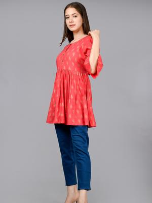 pink color printed short kurta/tunic - 17828937 - Standard Image - 4