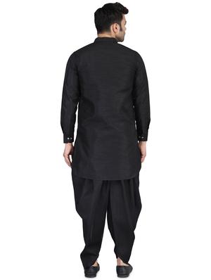 black solid dhoti kurta set - 17829208 - Standard Image - 3