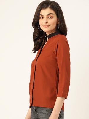 mandarin neck solid shirt - 17830614 - Standard Image - 2