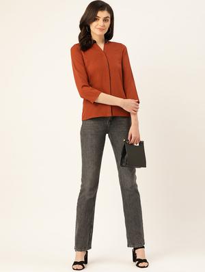 mandarin neck solid shirt - 17830614 - Standard Image - 4
