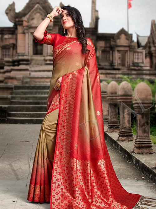 cream color pure silk saree for - 17832155 - Standard Image - 1