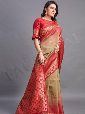 cream color pure silk saree for - 17832155 - Standard Image - 2