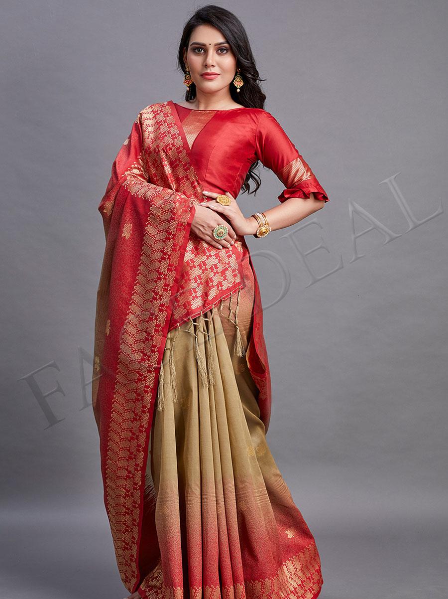 cream color pure silk saree for - 17832155 - Zoom Image - 3