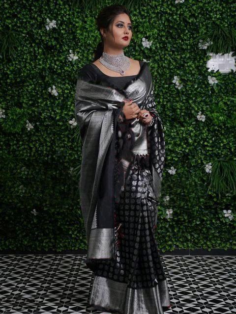 black color designer banarsi saree for - 17832224 - Standard Image - 1