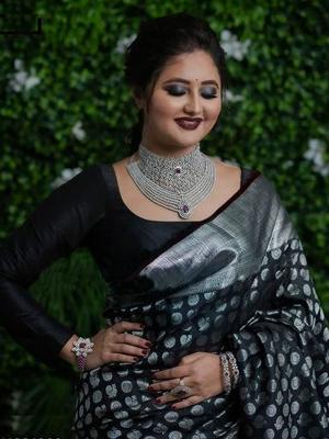 black color designer banarsi saree for - 17832224 - Standard Image - 3