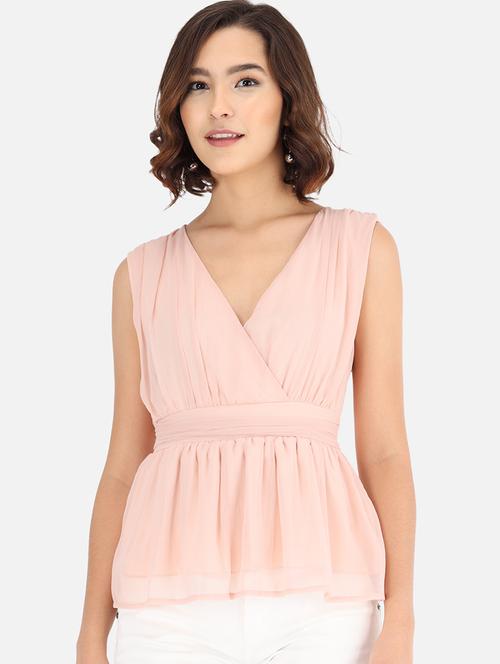 overlap neck peplum top - 17832233 - Standard Image - 1