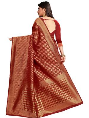 zari work woven saree with blouse - 17832332 - Standard Image - 2