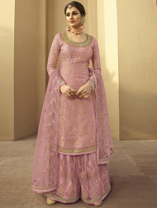 pink viscose sharara suits semistitched suit - 17832733 - Standard Image - 1