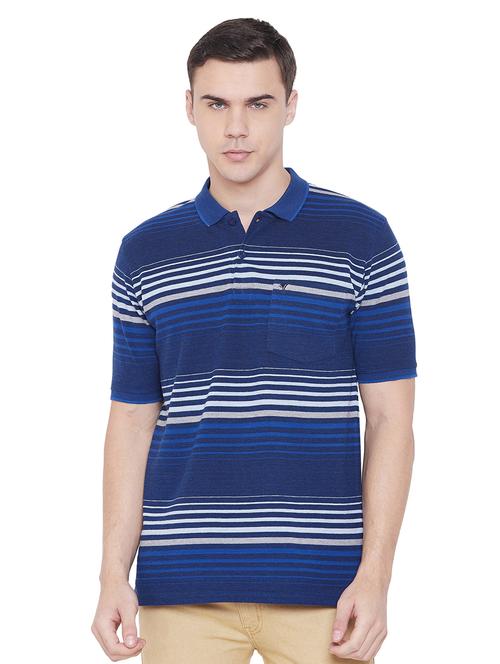 navy blue striped polo t-shirt - 17833697 - Standard Image - 1