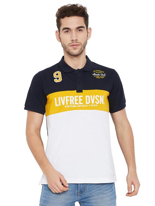 navy blue printed cut & sew polo t-shirt - 17833757 - Standard Image - 1