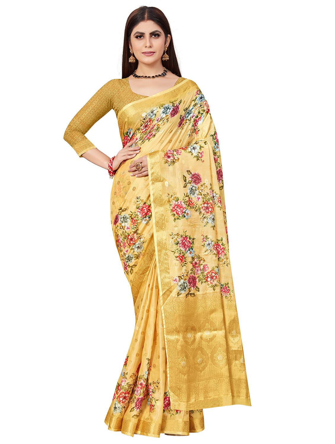 floral printed saree with blouse - 17834874 - Zoom Image - 1