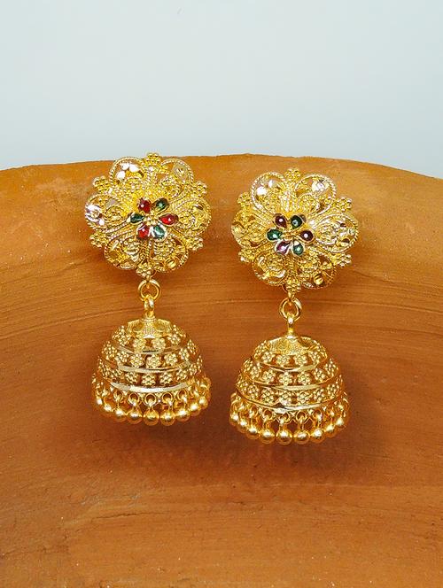gold brass jhumka earring - 17835409 - Standard Image - 1