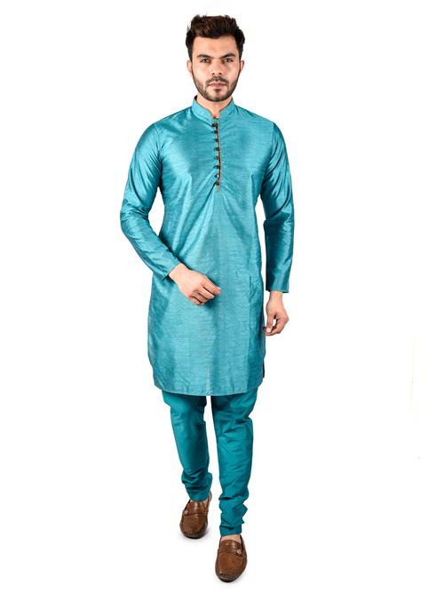 sea green solid kurta pajama set - 17836030 - Standard Image - 1