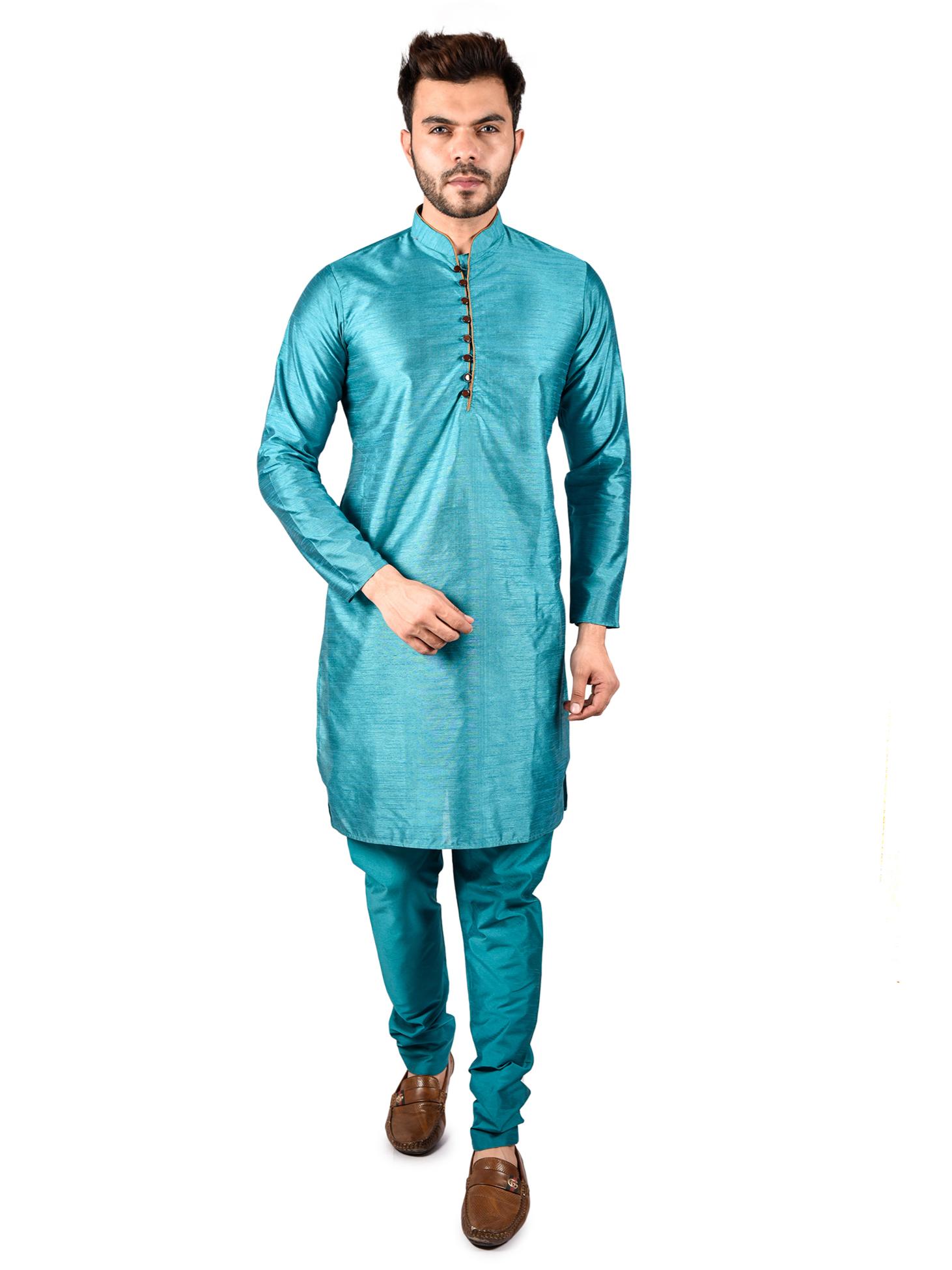 sea green solid kurta pajama set - 17836030 - Zoom Image - 1