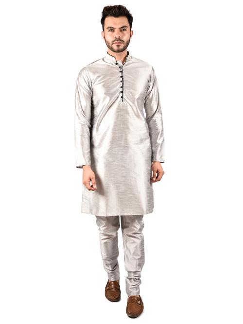printcultr solid grey dupain kurta pyjama - 17836031 - Standard Image - 1