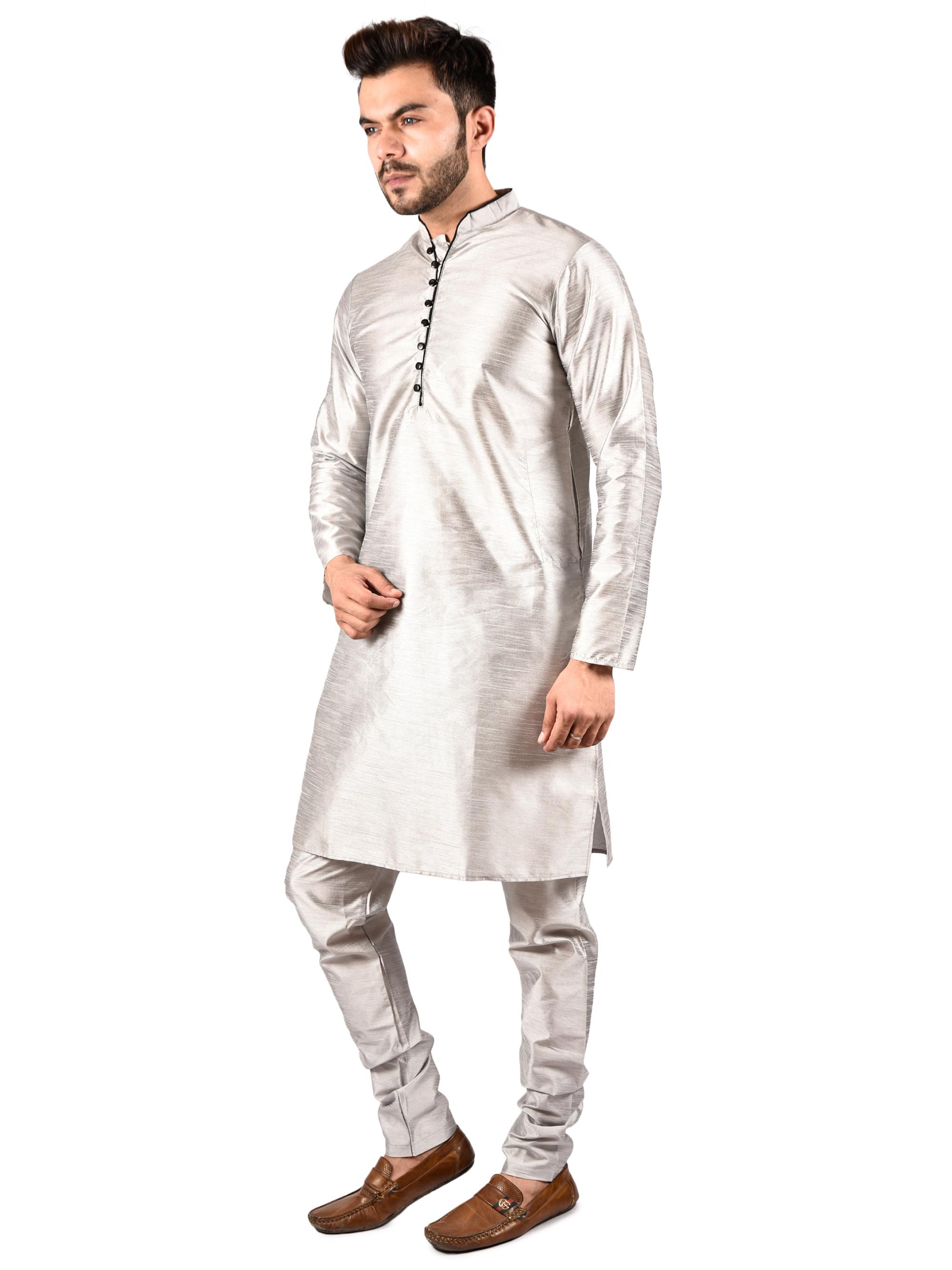 printcultr solid grey dupain kurta pyjama - 17836031 - Zoom Image - 3