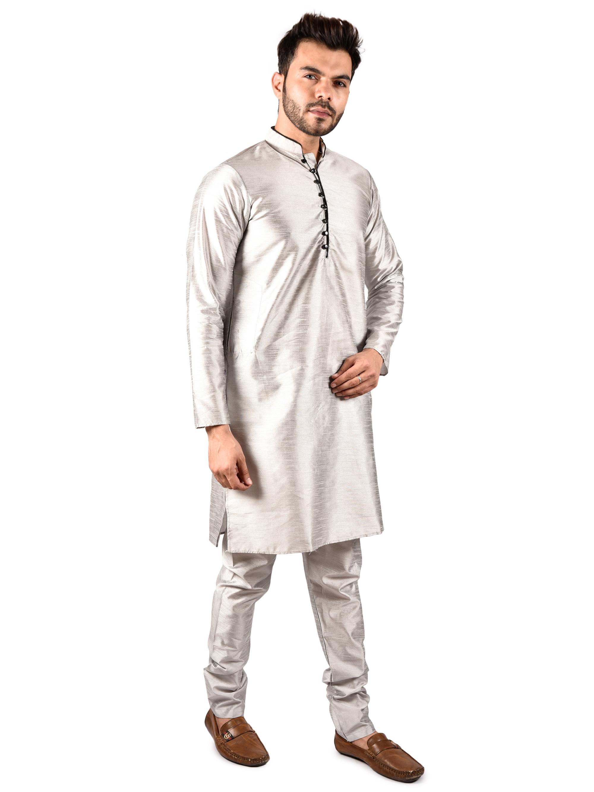 printcultr solid grey dupain kurta pyjama - 17836031 - Zoom Image - 4