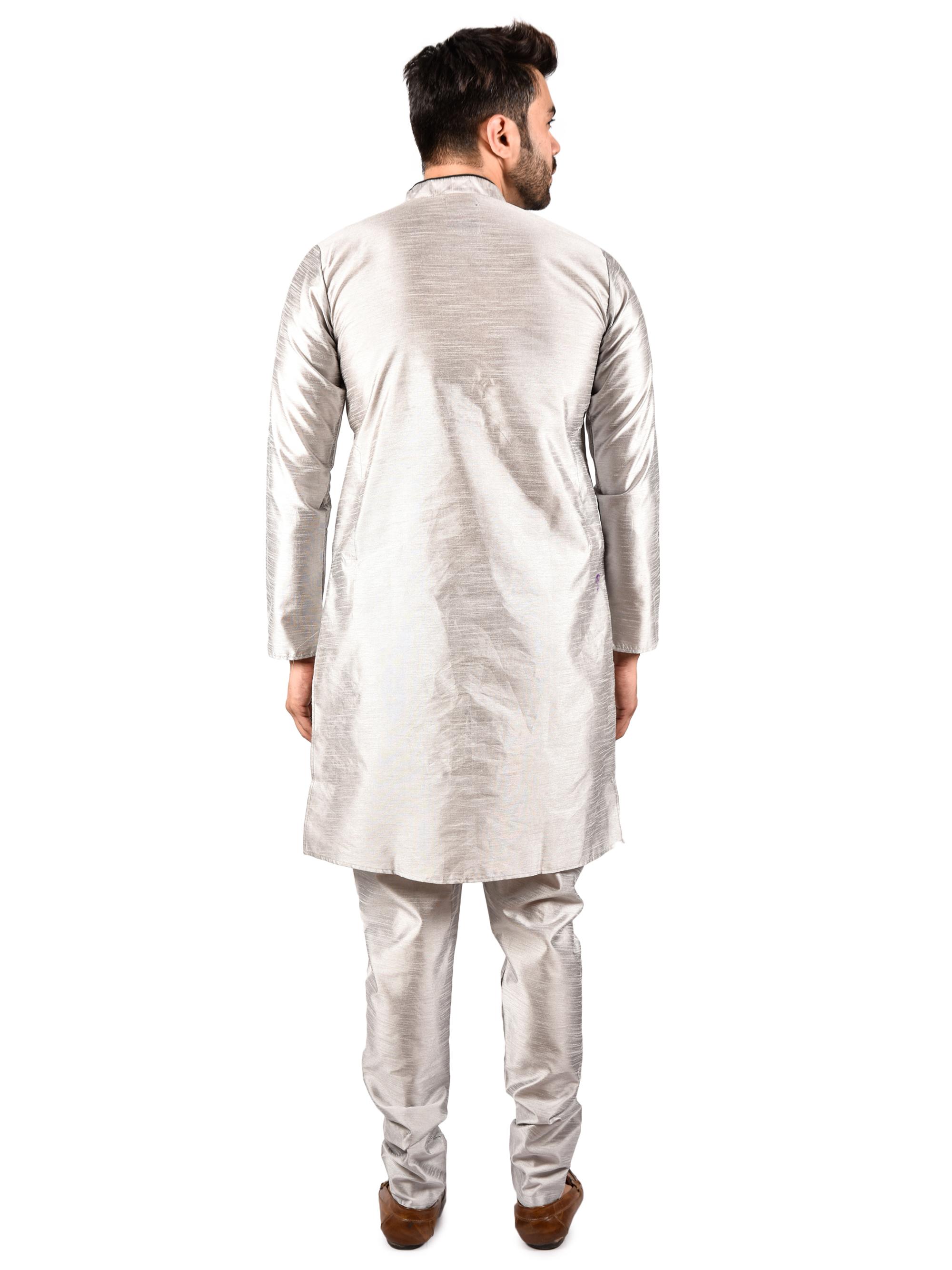 printcultr solid grey dupain kurta pyjama - 17836031 - Zoom Image - 5