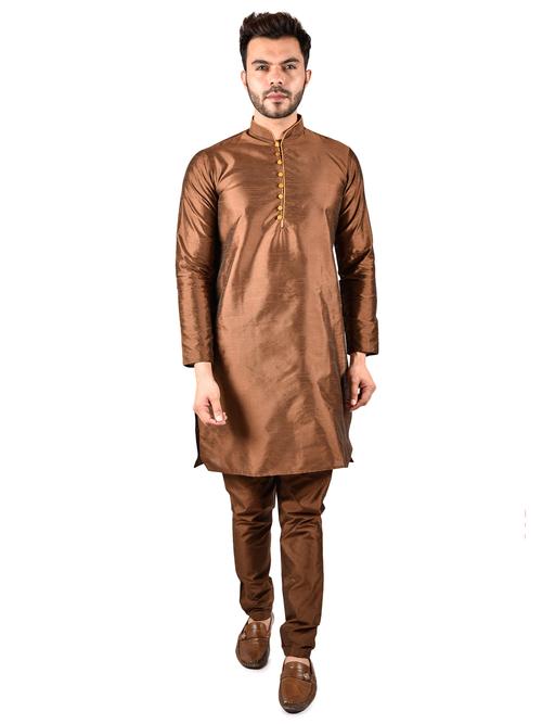printcultr solid brown dupain silk kurta - 17836039 - Standard Image - 1