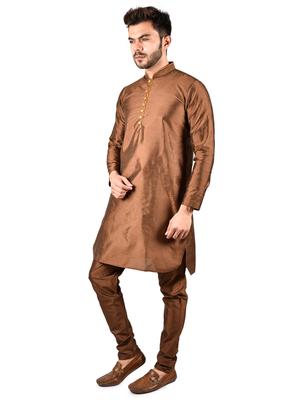 printcultr solid brown dupain silk kurta - 17836039 - Standard Image - 3