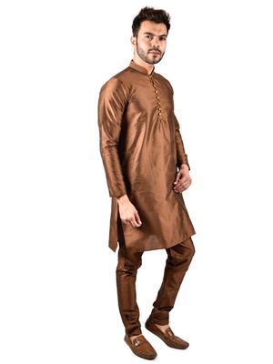 printcultr solid brown dupain silk kurta - 17836039 - Standard Image - 4