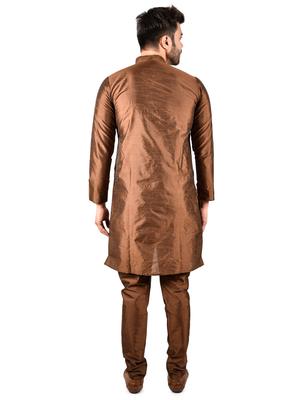 printcultr solid brown dupain silk kurta - 17836039 - Standard Image - 5