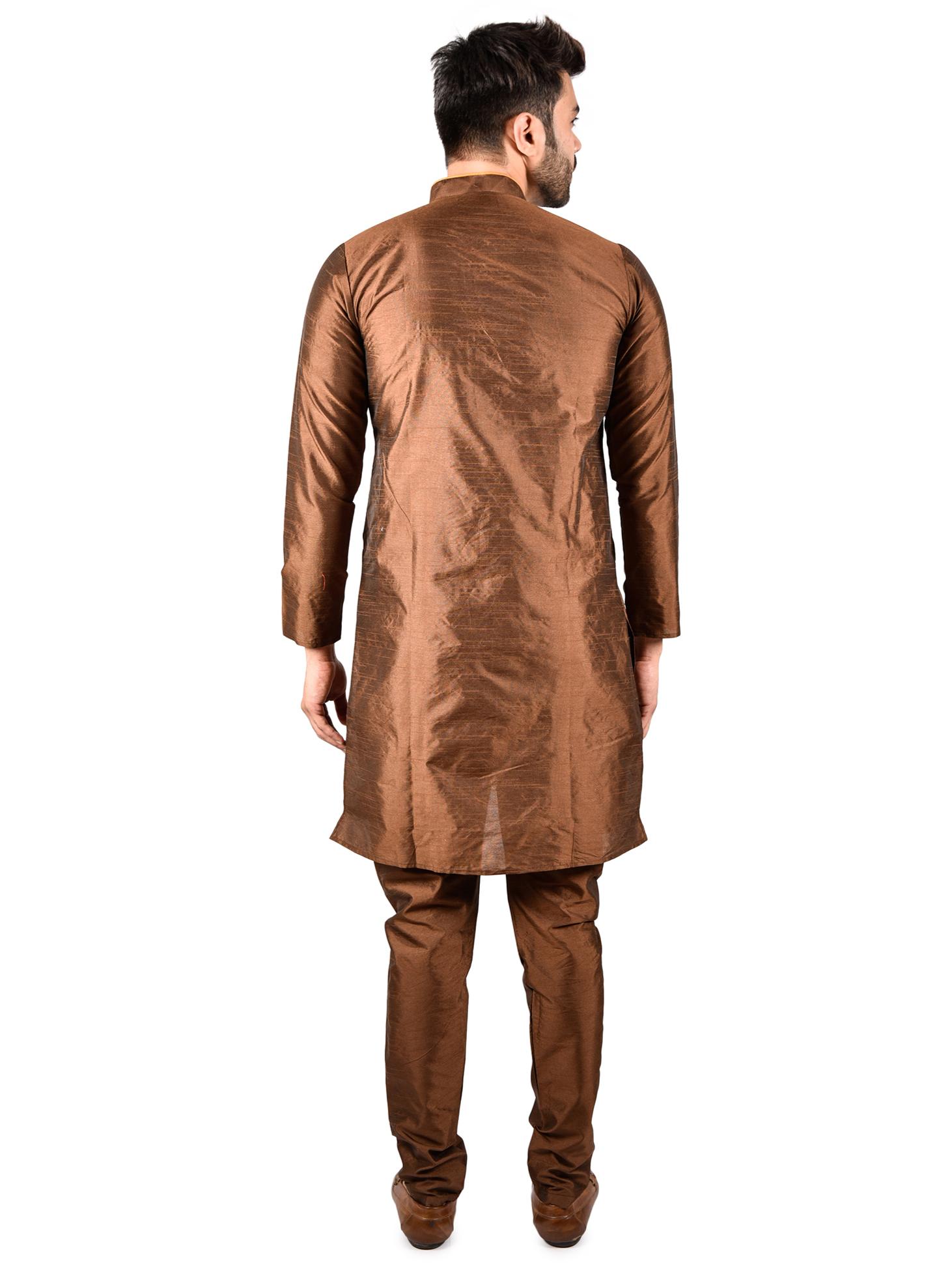 printcultr solid brown dupain silk kurta - 17836039 - Zoom Image - 5