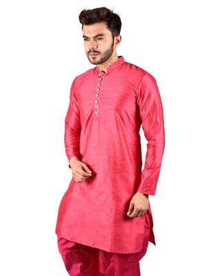 printcultr solid pink dupain silk kurta - 17836041 - Standard Image - 3