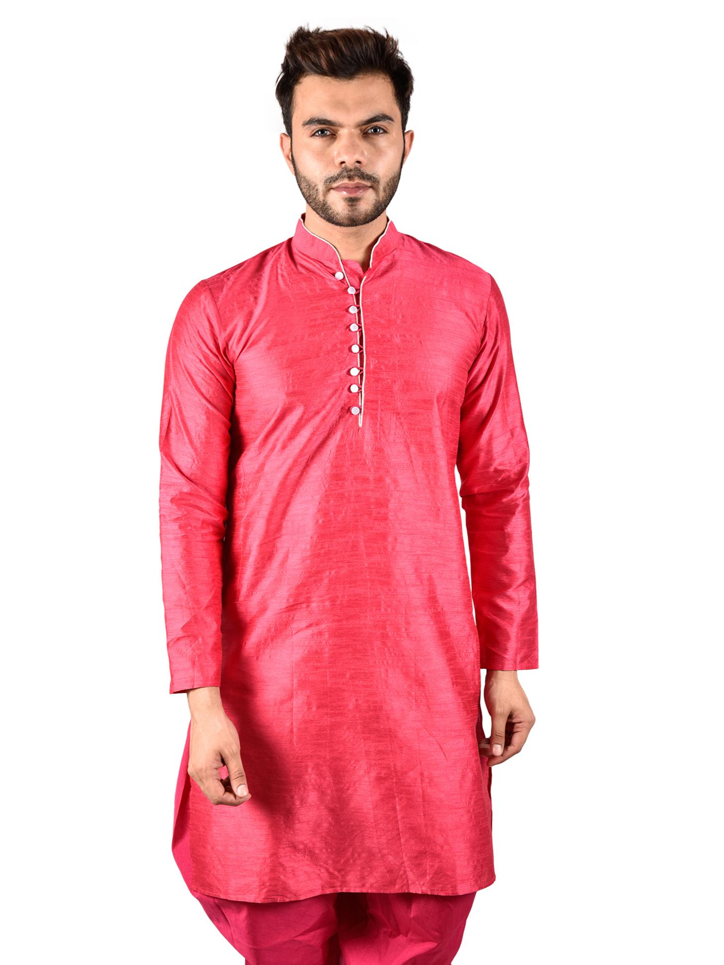 printcultr solid pink dupain silk kurta - 17836041 - Zoom Image - 1