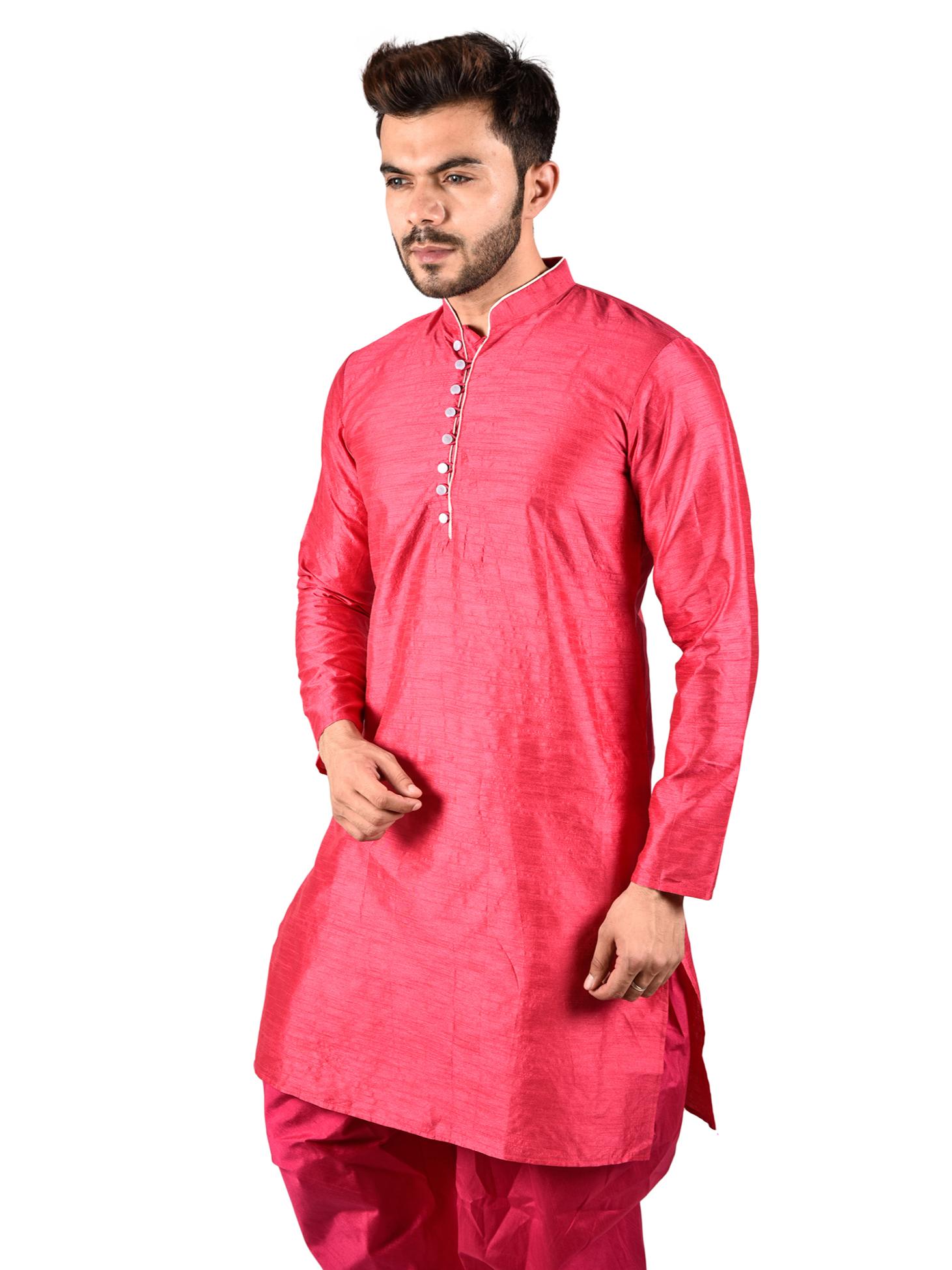 printcultr solid pink dupain silk kurta - 17836041 - Zoom Image - 3