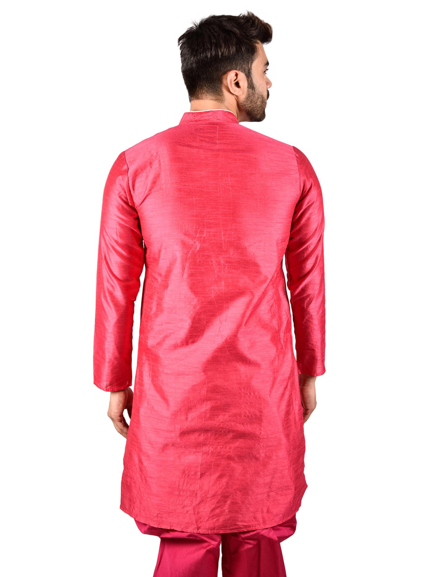 printcultr solid pink dupain silk kurta - 17836041 - Zoom Image - 5
