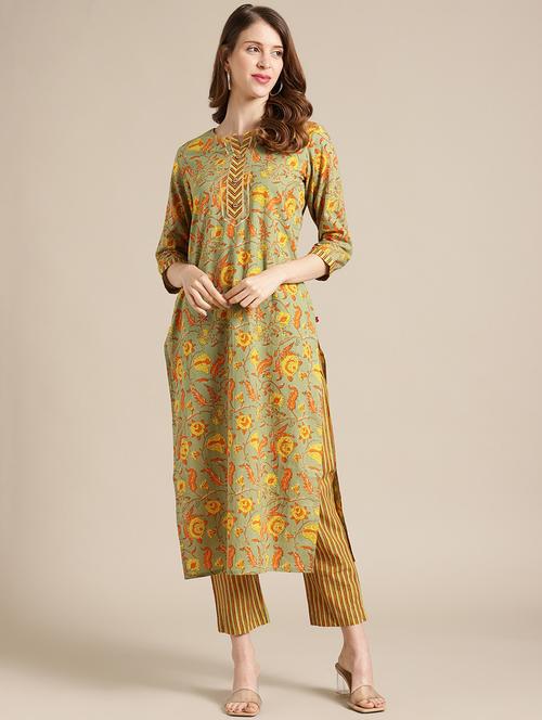 olive cotton suit set - 17836080 - Standard Image - 1