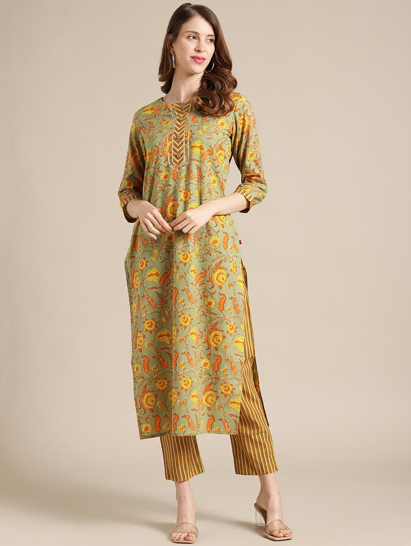 olive cotton suit set - 17836080 - Zoom Image - 1