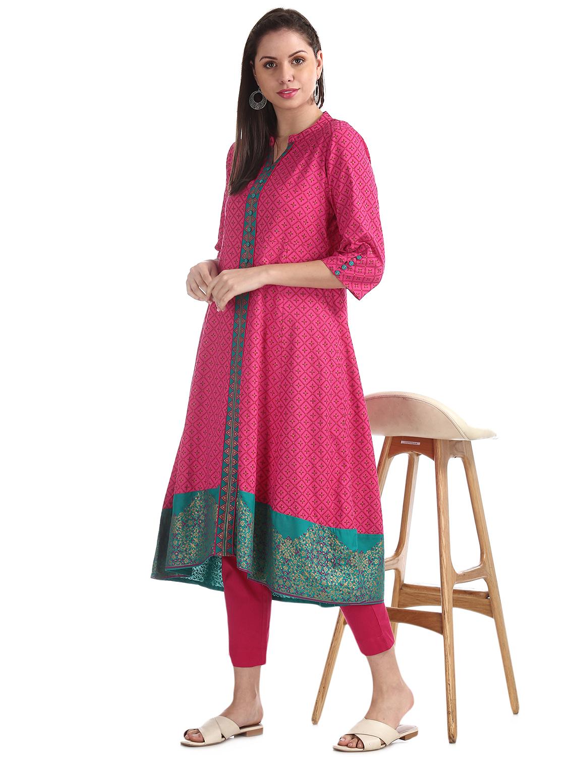 pink cotton straight tapered pant - 17836378 - Zoom Image - 4