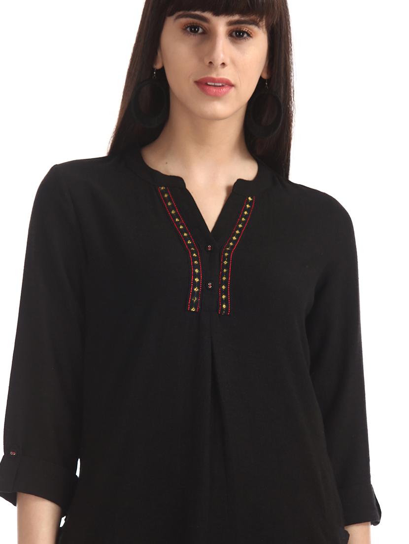 mandarin neck embroidered detail tunic - 17836505 - Zoom Image - 5