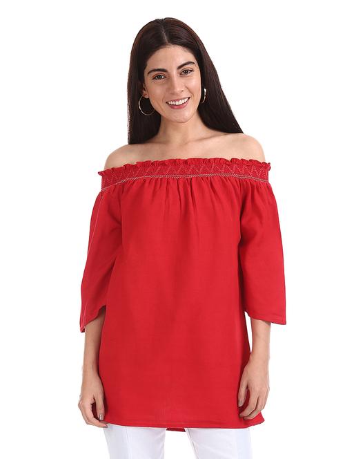 off shoulder solid tunic - 17836507 - Standard Image - 1