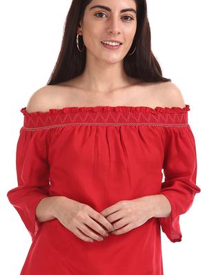 off shoulder solid tunic - 17836507 - Standard Image - 5