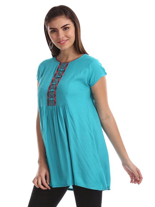 embroidered detail round neck tunic - 17836512 - Standard Image - 1